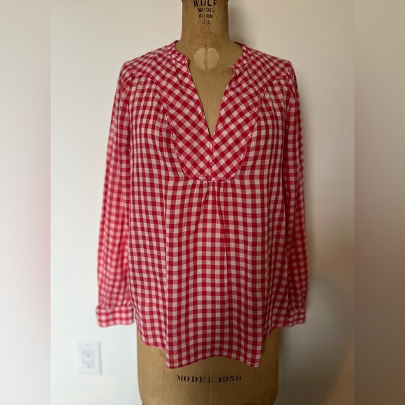 Anthropologie Holding Horses Red Checkered Women's light weight blouse size 4 - Picture 1 of 6